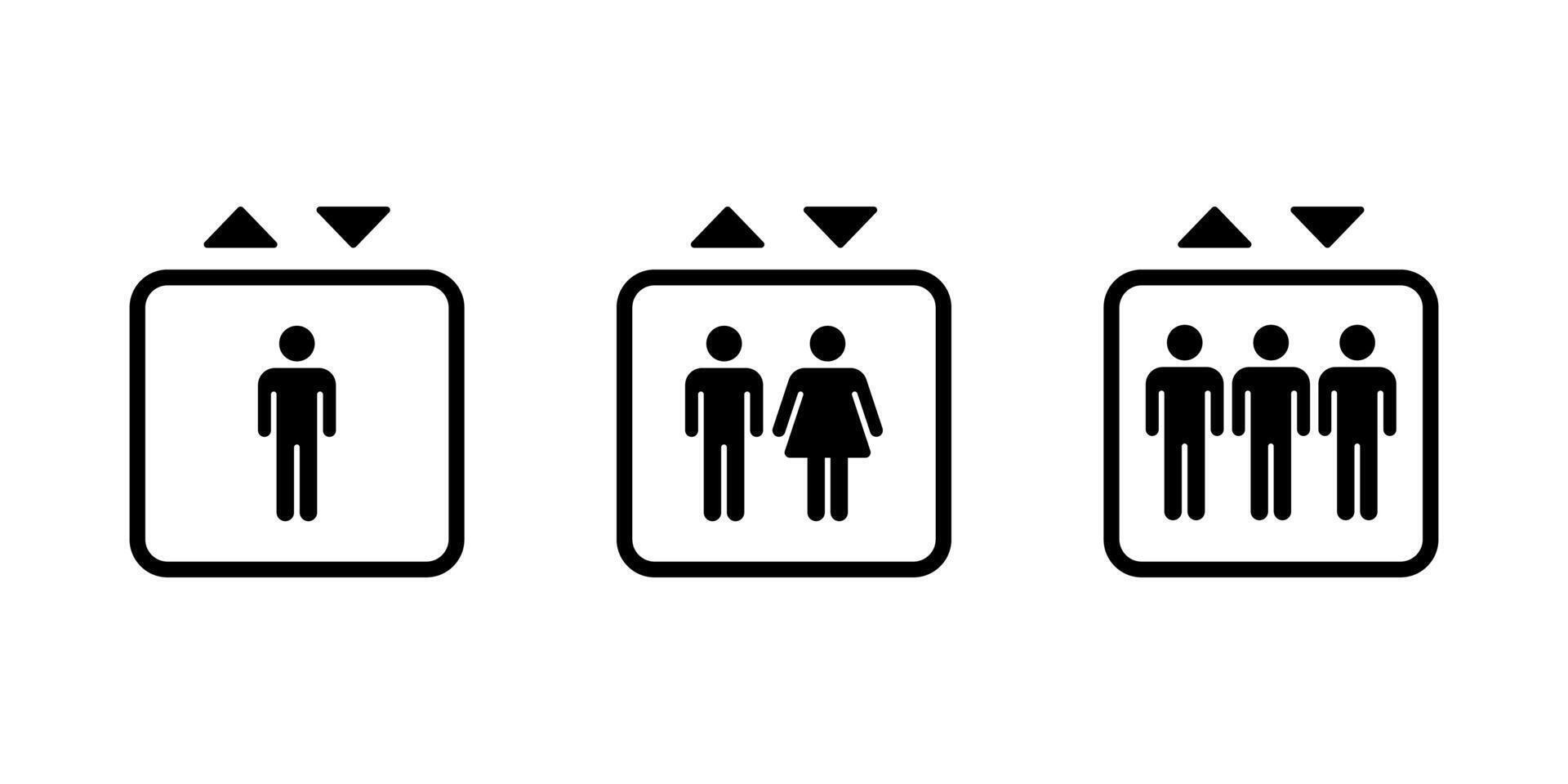 Elevator lift icons man and woman and arrows up down icons. Public icon of Elevator set. Exit icon. Elevator sign symbol. vector