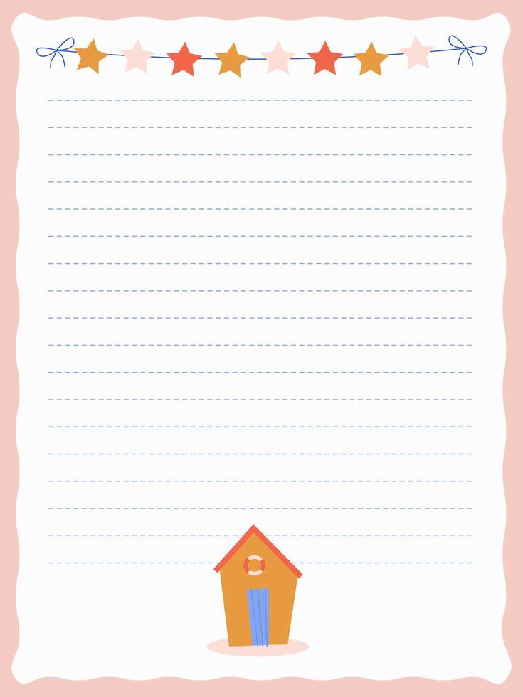 Diary page template with cute house and stars vector