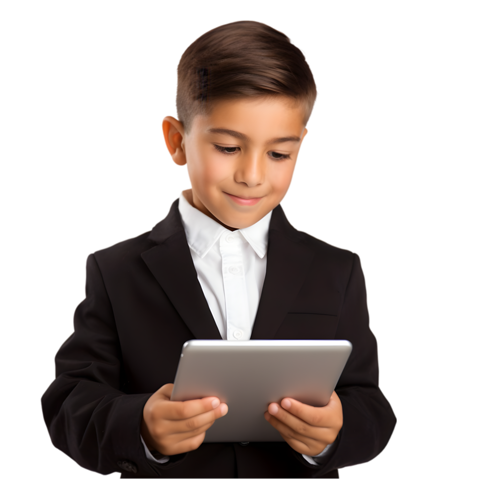 Young entrepreneur utilizing tablet for business success in modern office environment focused on innovation and productivity png
