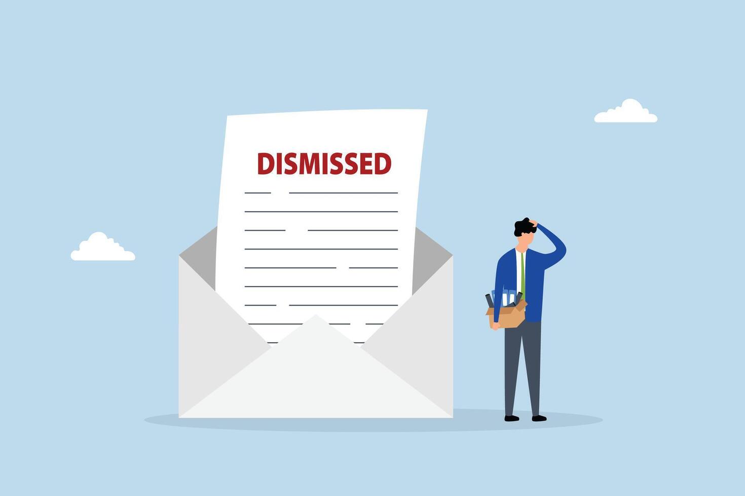 Unemployed businessman walk away from dismissed email with his stuff. vector