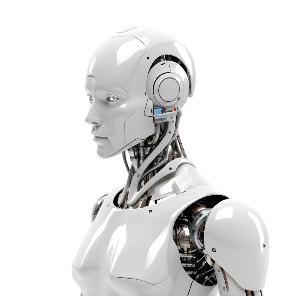 Futuristic ai-powered humanoid robot concept isolated environment digital art technology close-up innovation png