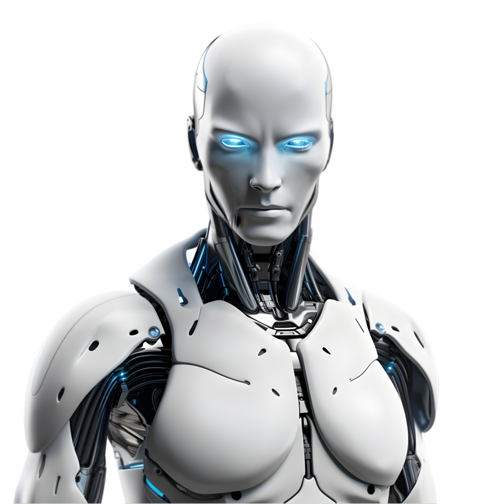 Futuristic ai-powered humanoid robot isolated environment 3d render high-tech close-up technology advancement png