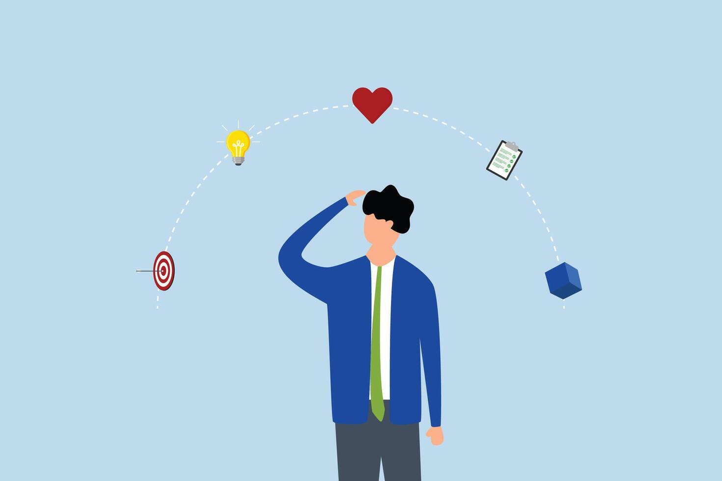 Design thinking process, businessman thinking with empathy, define, ideate, prototype and test idea for implementation. vector