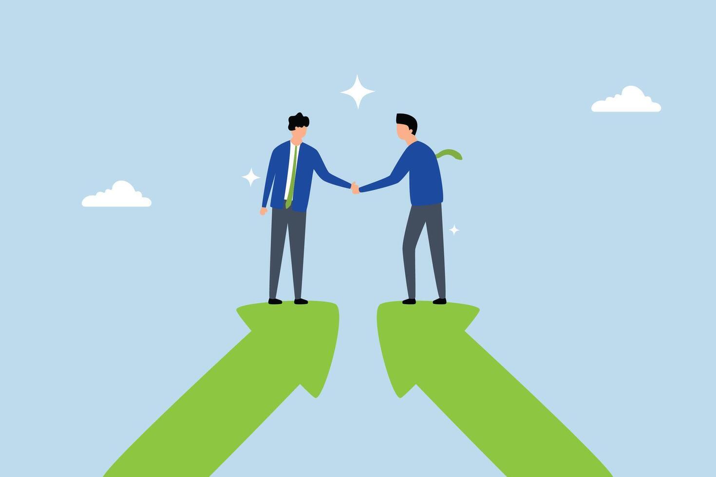 Cooperation partnership, Businesspeople shake hands on a growth arrow linking their partnership and agree to collaborate. vector