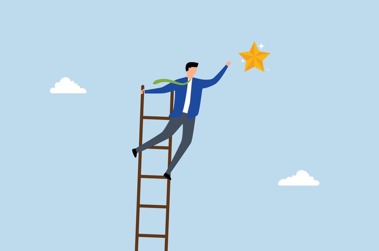 Success ladder to reach goal, entrepreneur ascends the ladder of achievement to attain stellar goals. vector