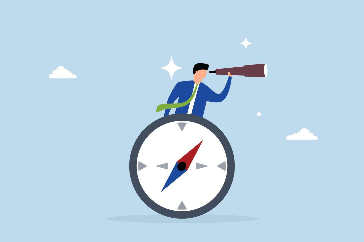 Business compass guidance direction, businessman with binocular and compass. vector