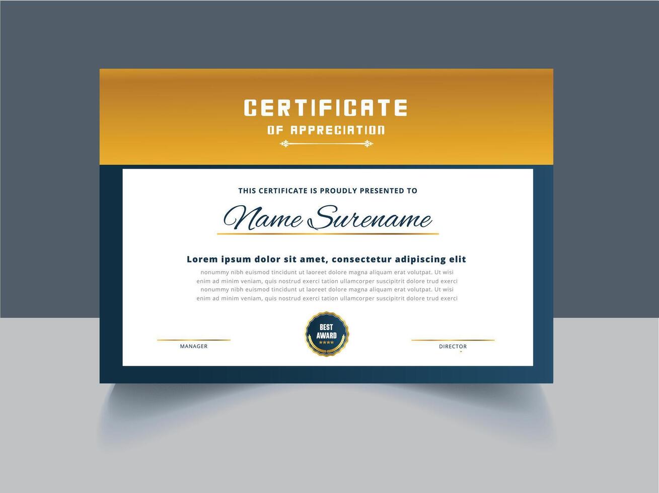 Certificate template with blue and gold border vector