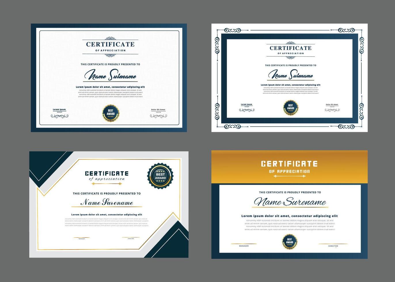 Certificate templates set with blue and gold vector