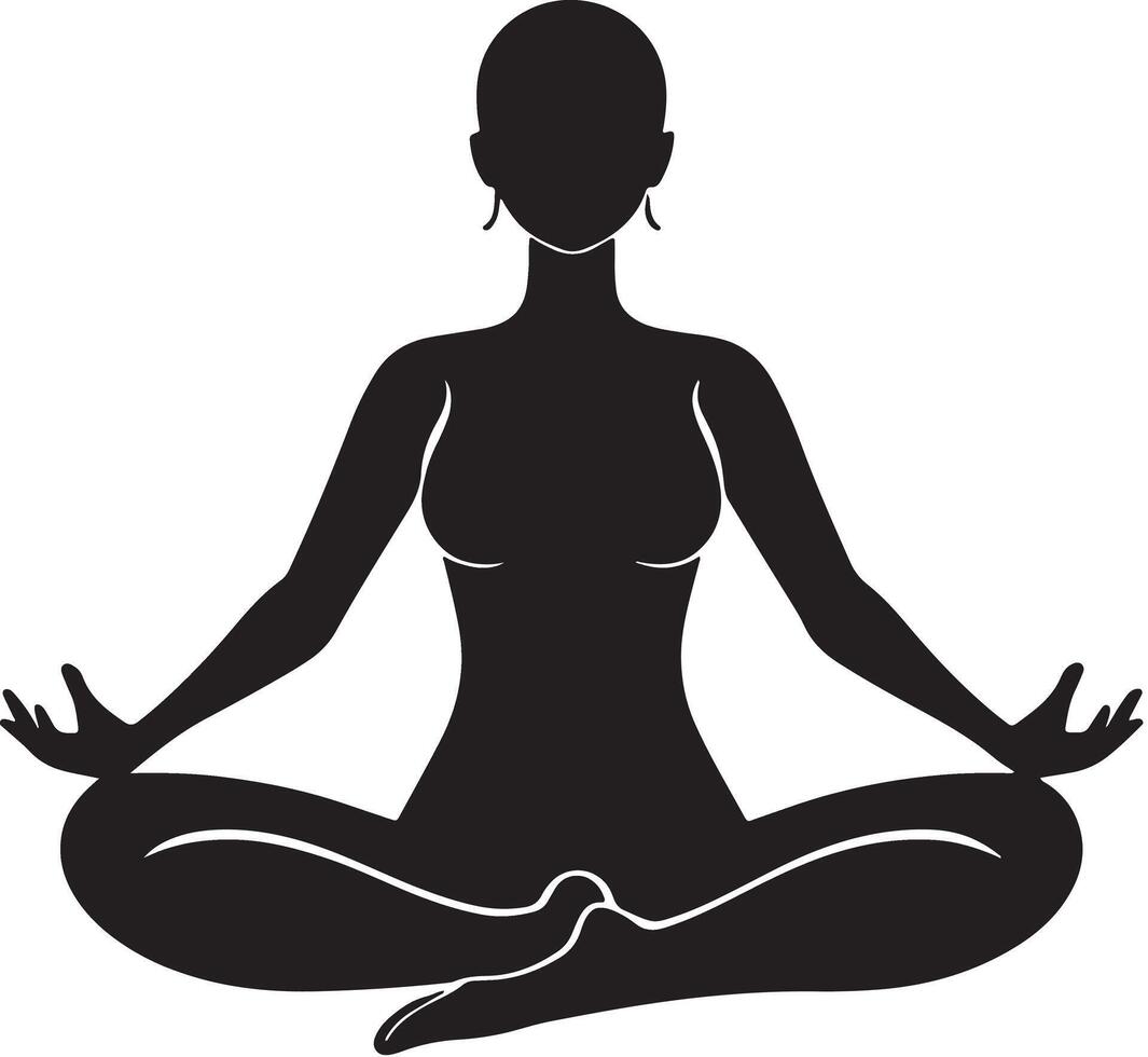 A person in a yoga lotus pose, line art silhouette vector