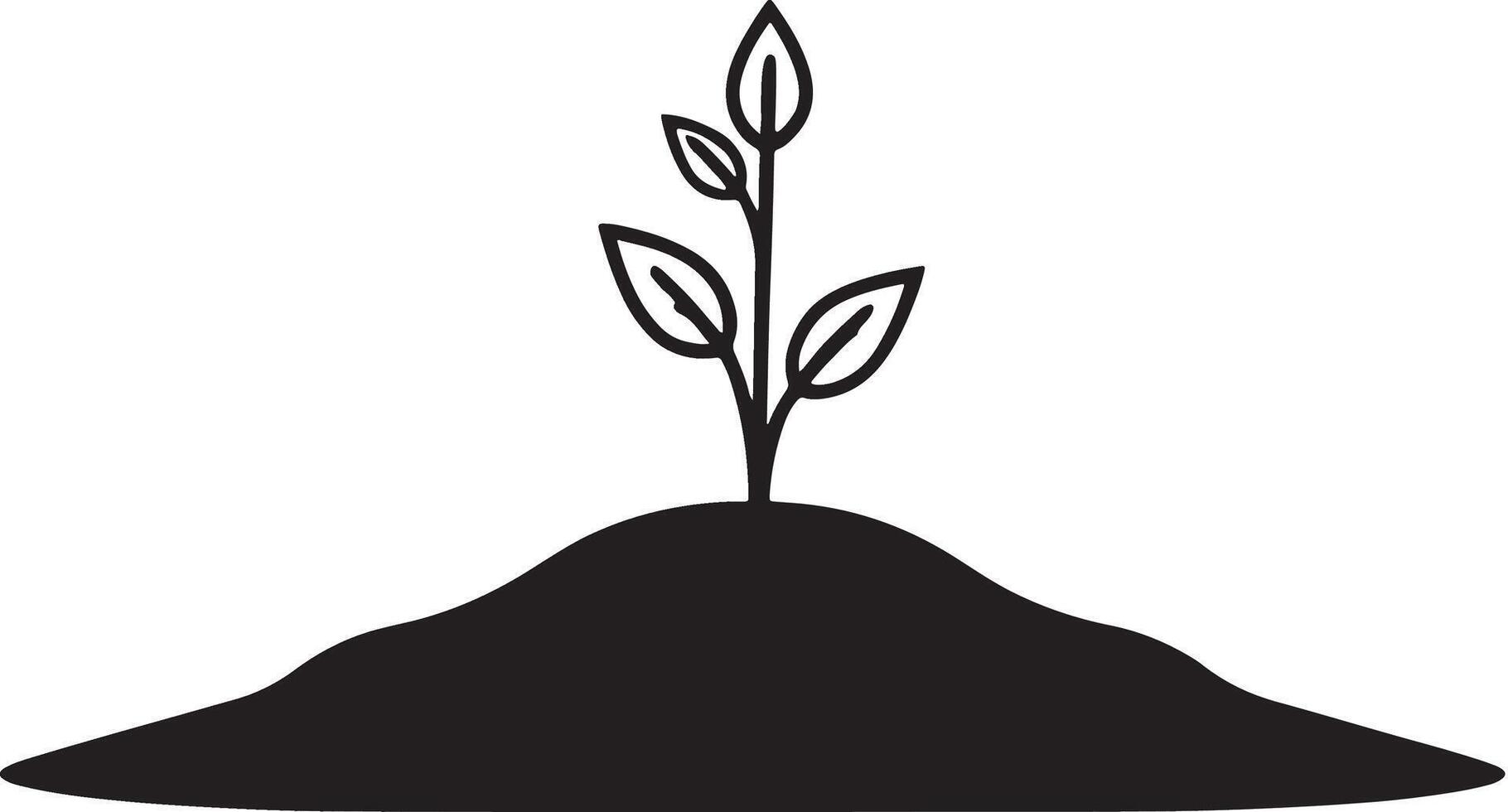 A small plant sprouting from the ground, line art silhouette vector