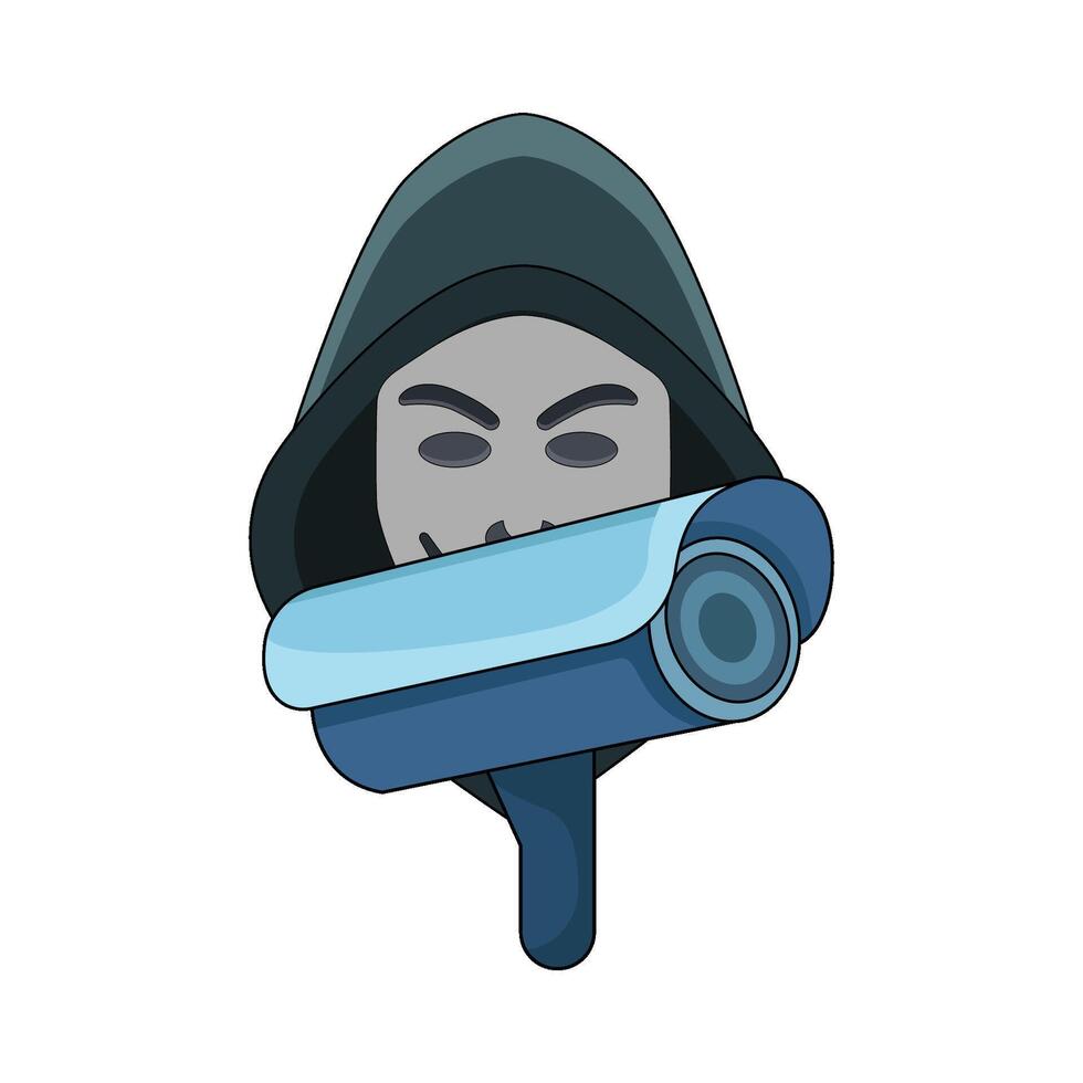 illustration of hacker with cctv vector