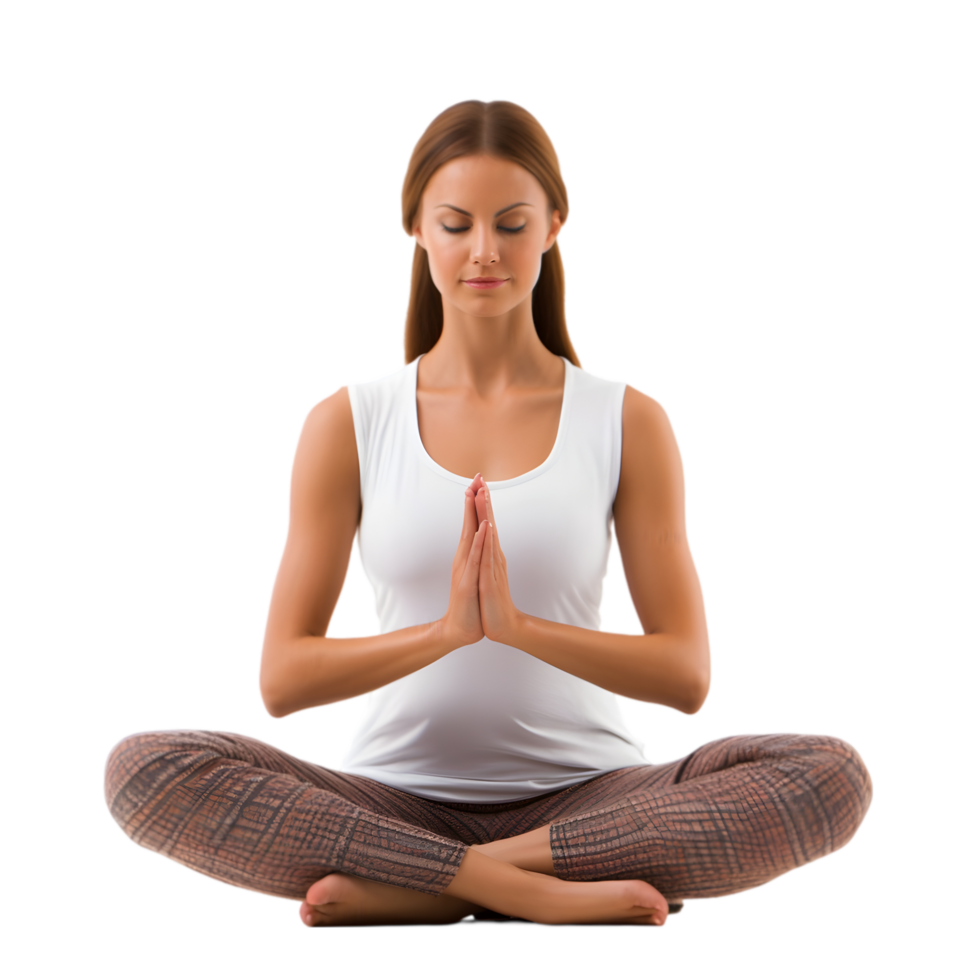 Yoga instructor demonstrating meditation pose in tranquil studio environment for mindfulness practices png