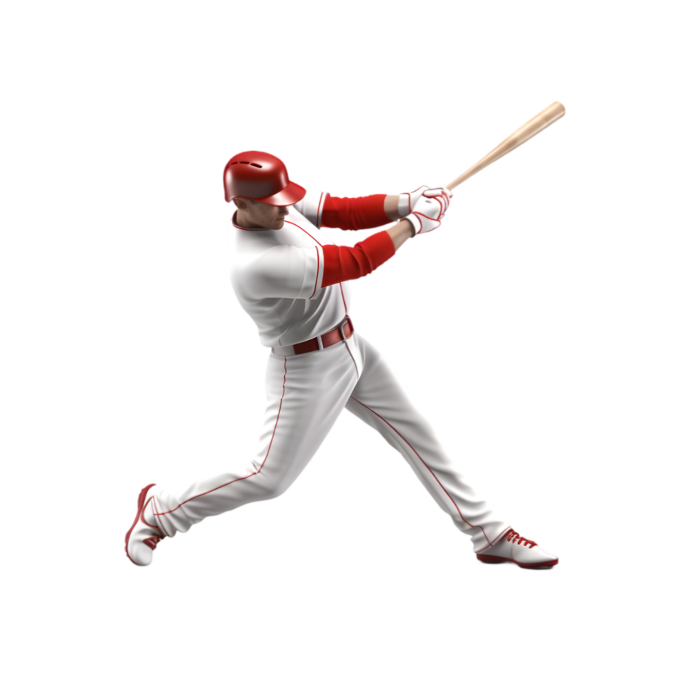 Baseball player swinging bat baseball field action image bright day dynamic view sportsmanship concept png