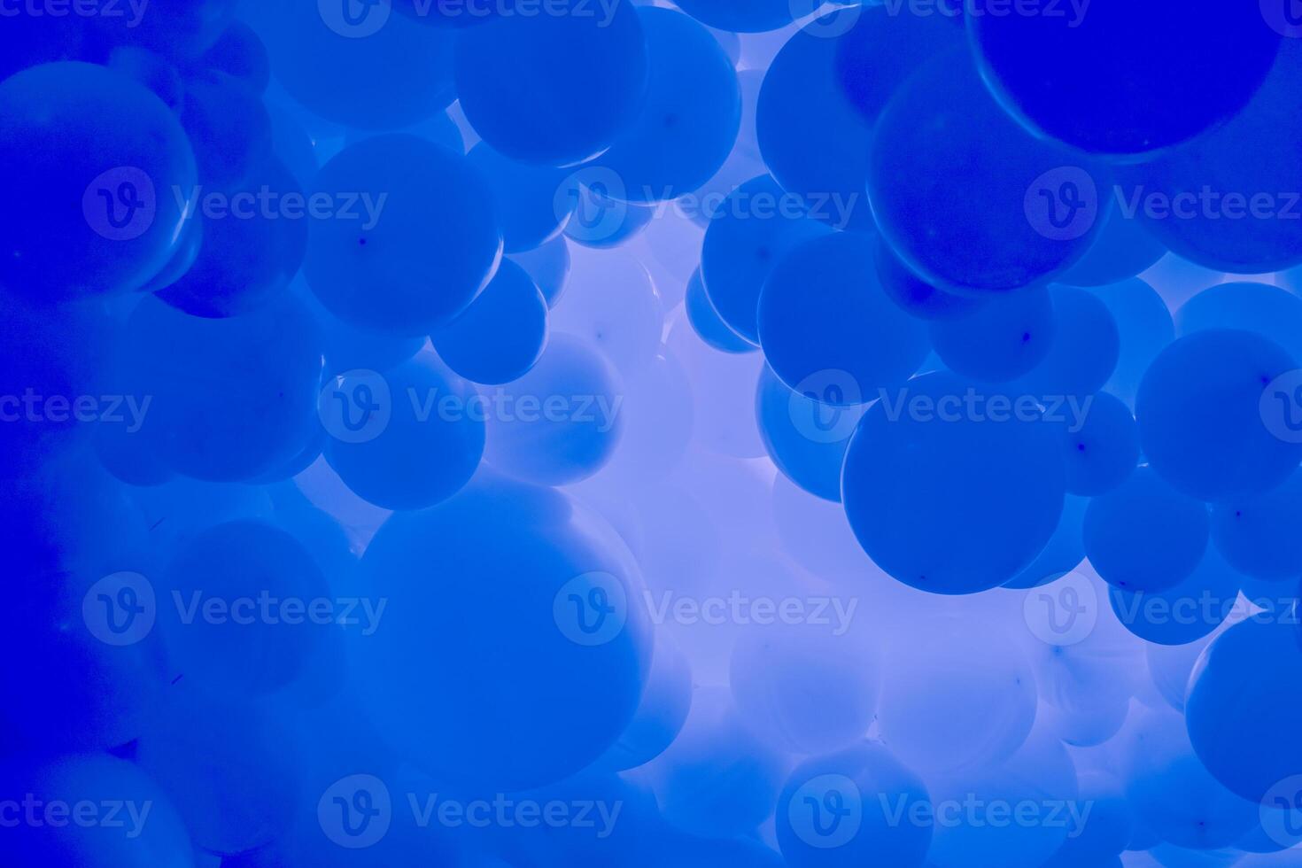 Blue background with flying balloons clean design, 3d abstract realistic banner. photo