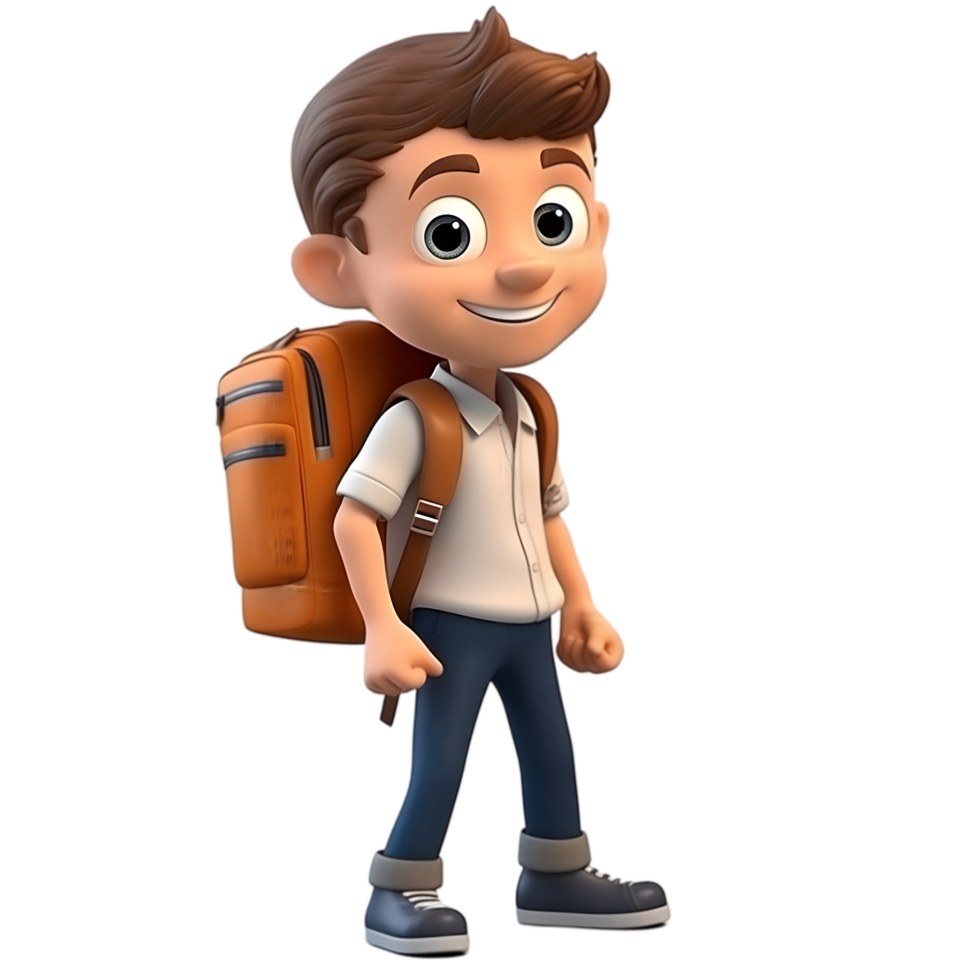 Cartoon student with backpack in a classroom animated character educational setting fun and engaging learning concept png