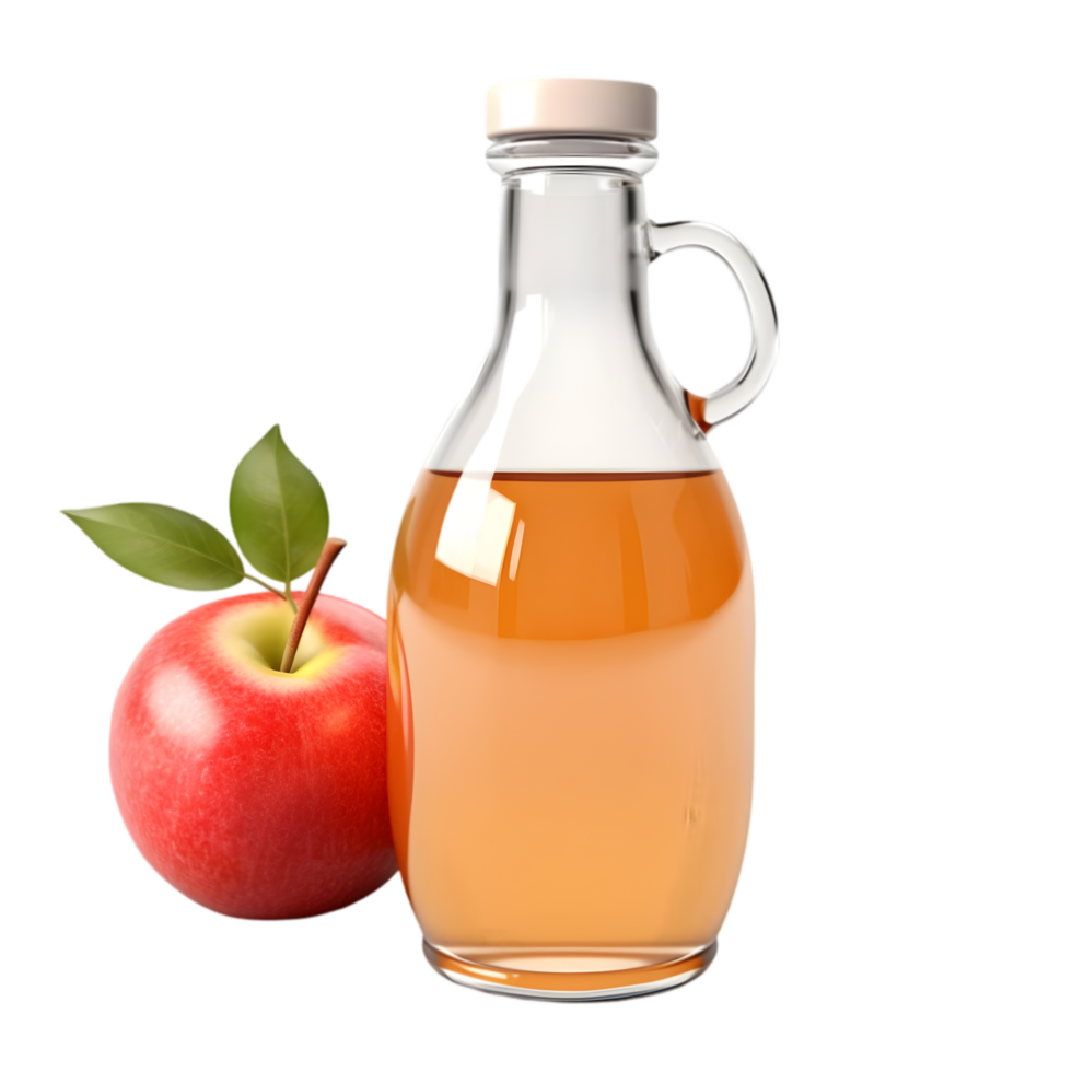 Fresh apple cider in clear bottle orchard setting beverage photography natural light close-up view delicious concept png