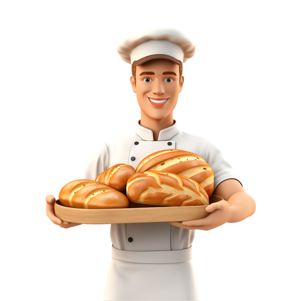 Baker holding freshly baked bread bakery food photography cozy kitchen front view culinary delight png