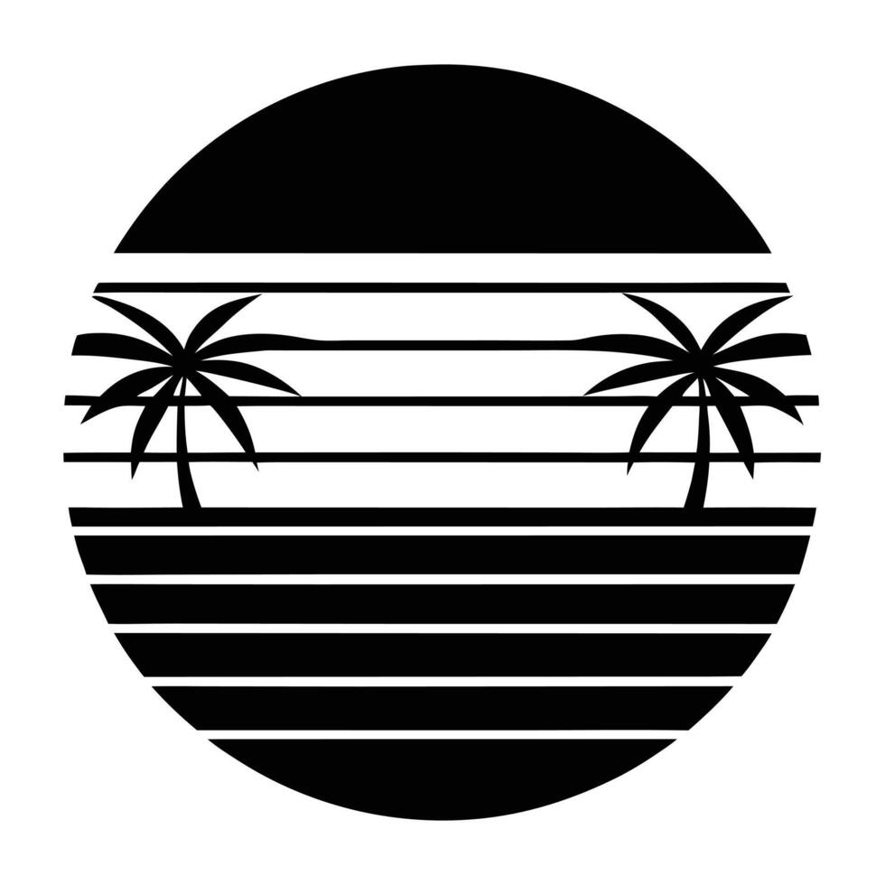 A black and white image of palm trees in a circle vector