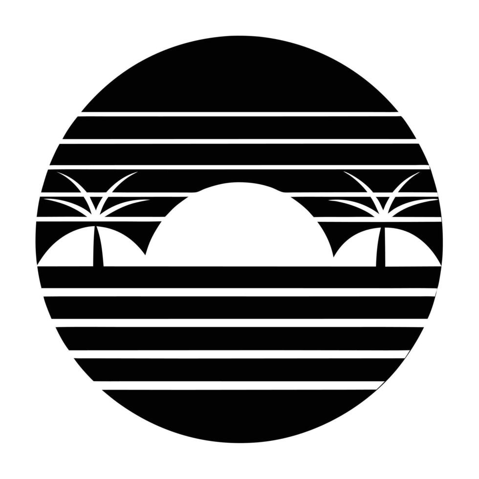 A black and white logo with palm trees vector
