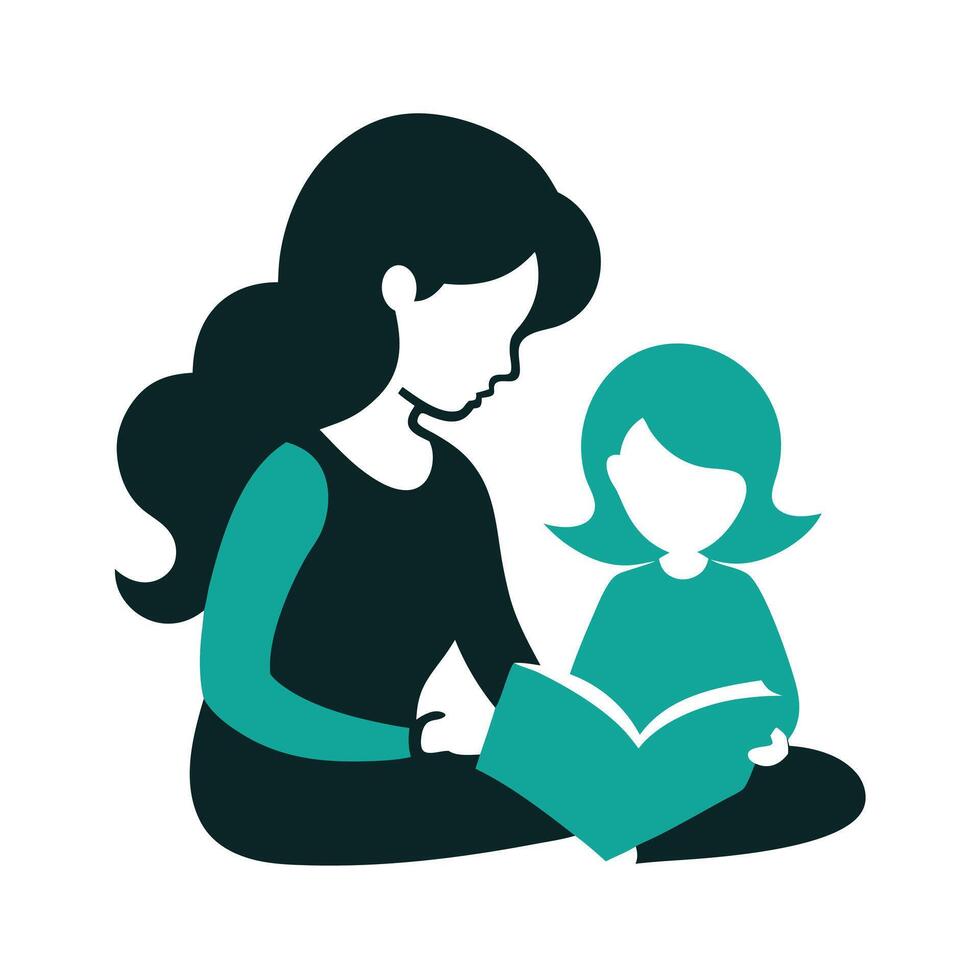 Mother and daughter reading book illustration vector