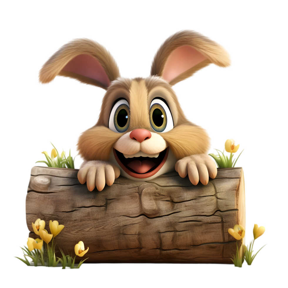 3d cartoon easter bunny hiding eggs in a colorful garden whimsical scene playful atmosphere joyful perspective png