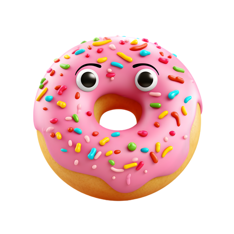 Whimsical cartoon donut with sprinkles fun bakery scene illustration cheerful vibe close-up dessert delight png