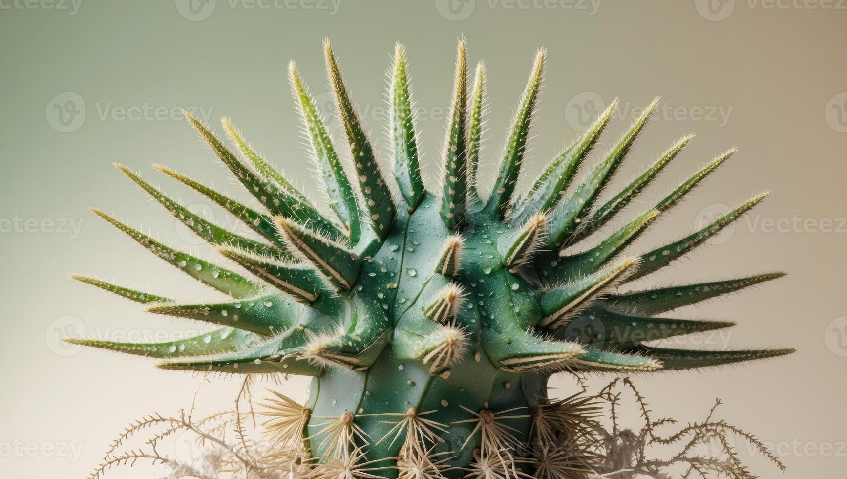 Close up of cactus with spines radiating outward in precise geometric shapes photo