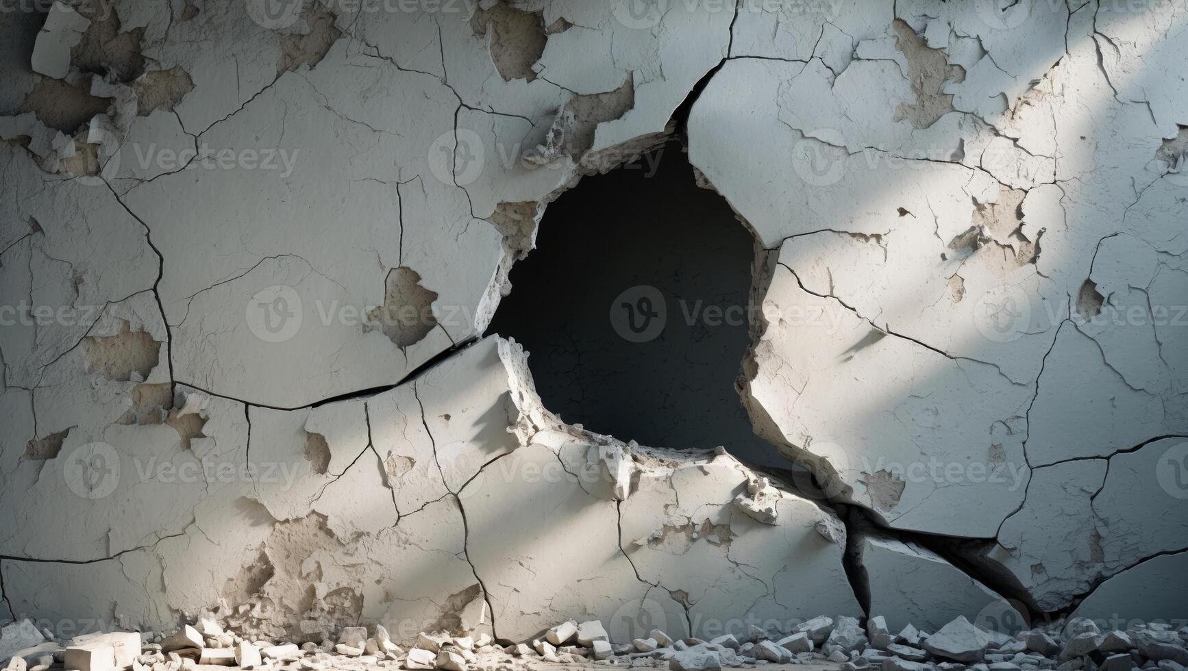 A hole in the wall of a building with a hole in it photo