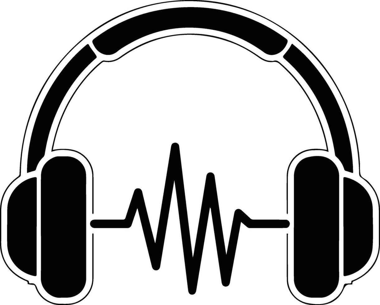 headphones icon with sound wave illustration vector