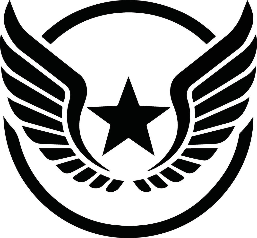 a black and white logo with wings and a star vector