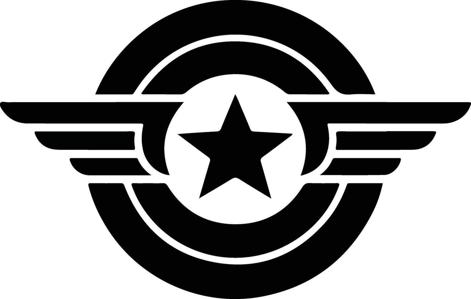 a black and white logo with a star and wings vector