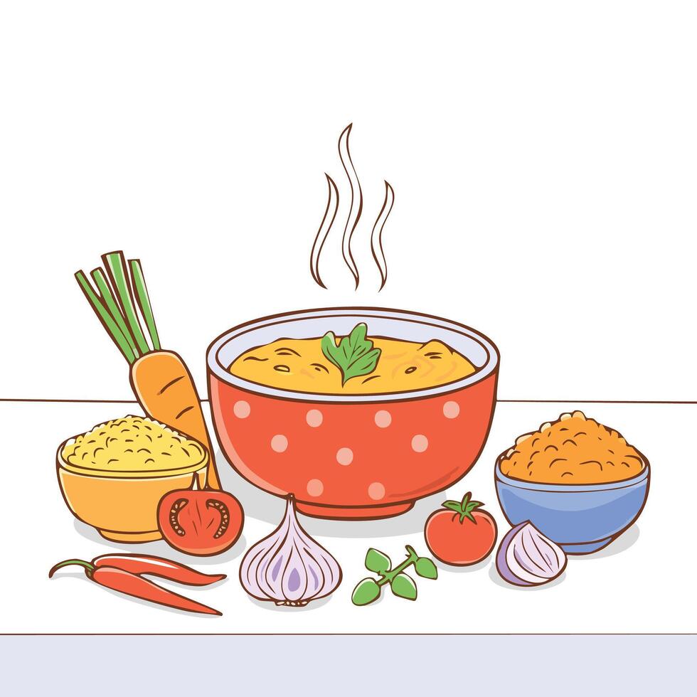 cooked food with various ingredients illustration vector