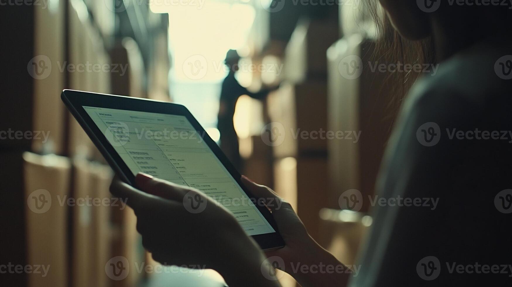 Warehouse worker inventory tablet check photo