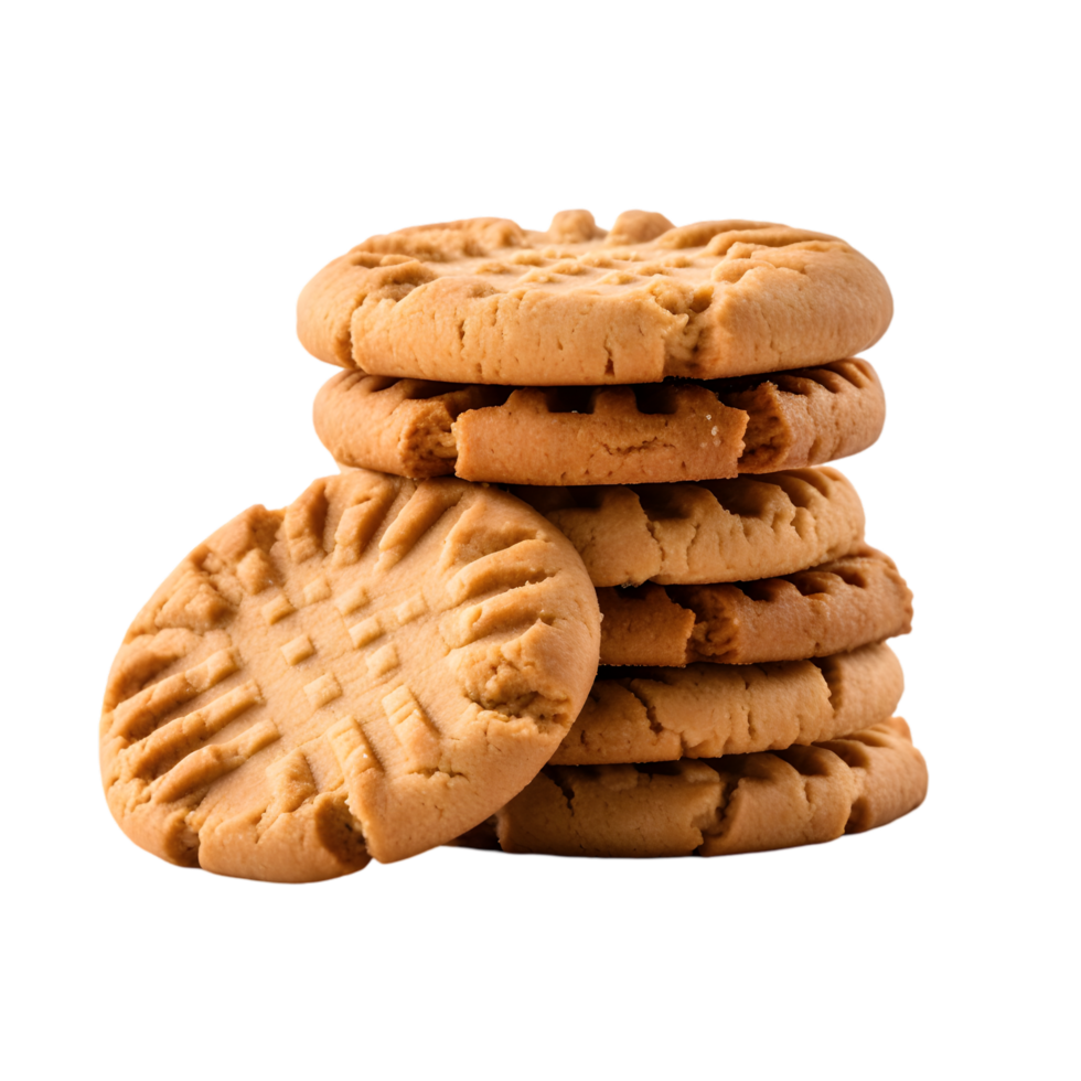Homemade peanut butter cookie stack kitchen table food photography cozy environment overhead view delicious treats png