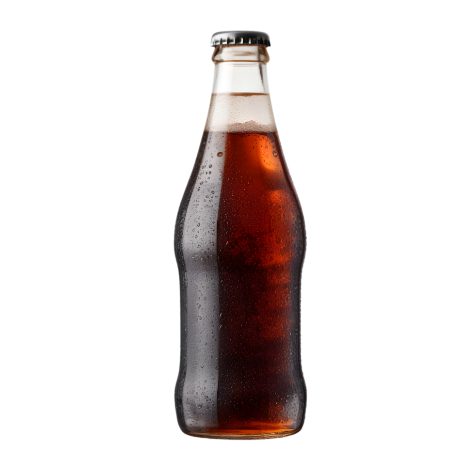 Fizzy cola bottle close-up studio setting beverage photography glossy environment detailed perspective refreshing concept png