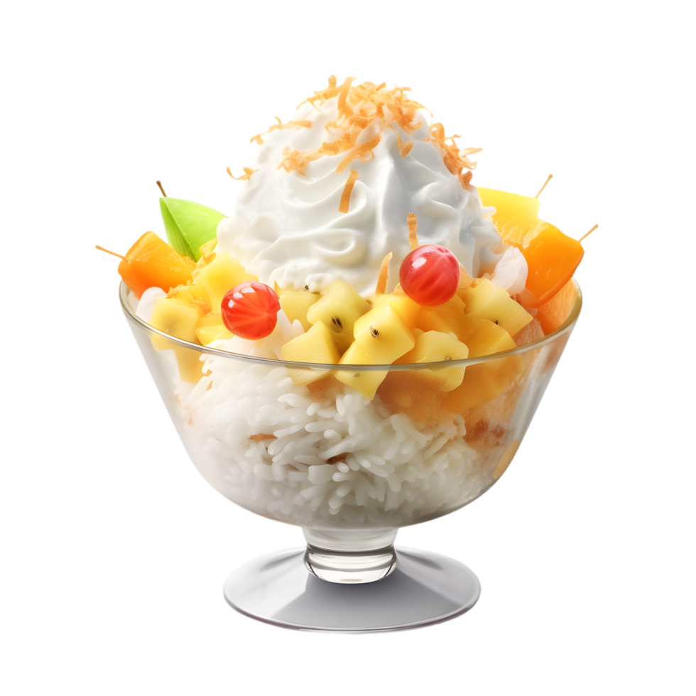 Savor tropical coconut shaved ice at the beach, close-up food photography, bright summer vibes with fresh fruits png