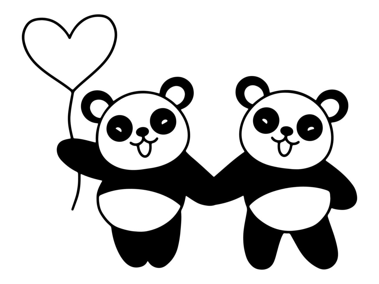 Valentines Day Panda Holding Balloon Line Art vector