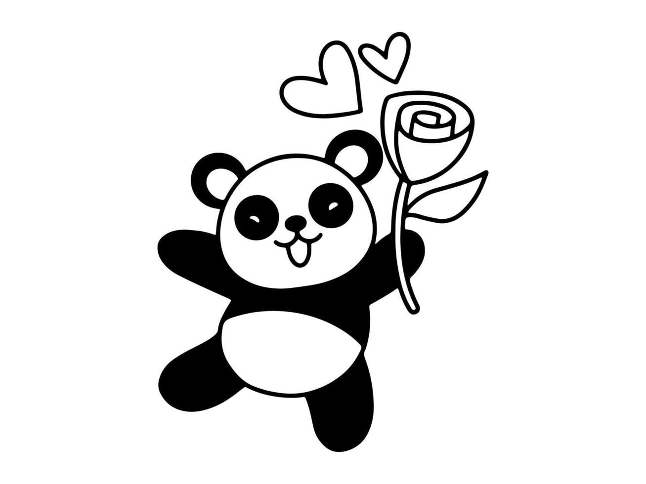 Valentine Day Panda Holding Rose Outline vector