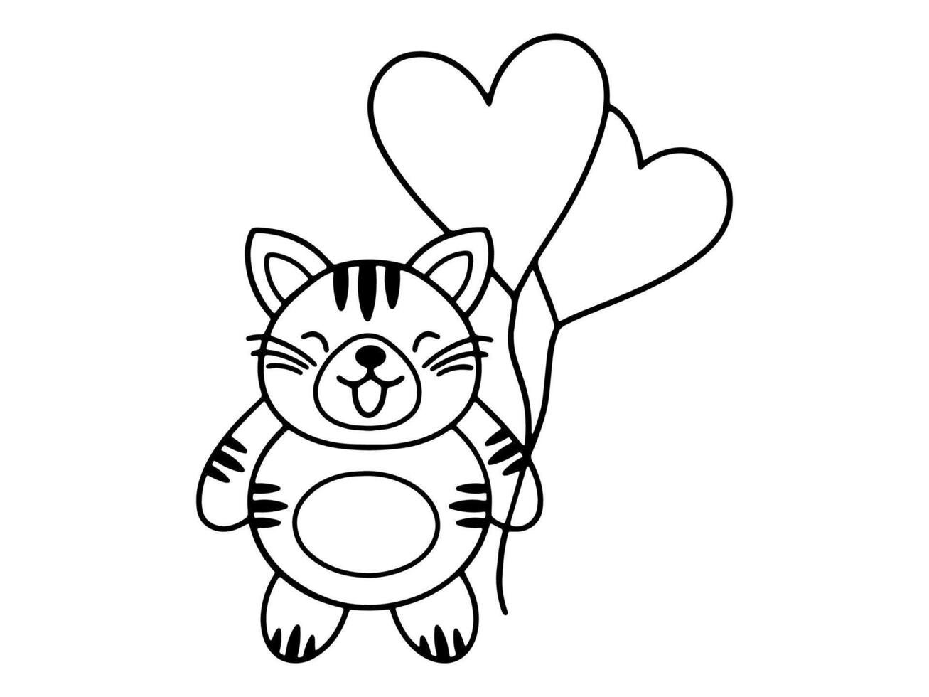 Valentines Day Tiger Holding Balloons Outline vector