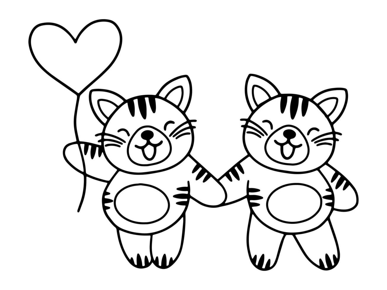 Valentines Day Tiger Holding Balloon Line Art vector