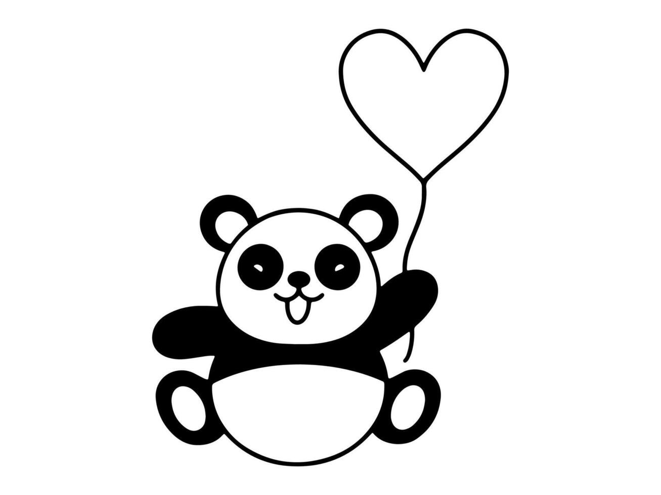 Valentines Day Panda Holding Balloon Outline vector