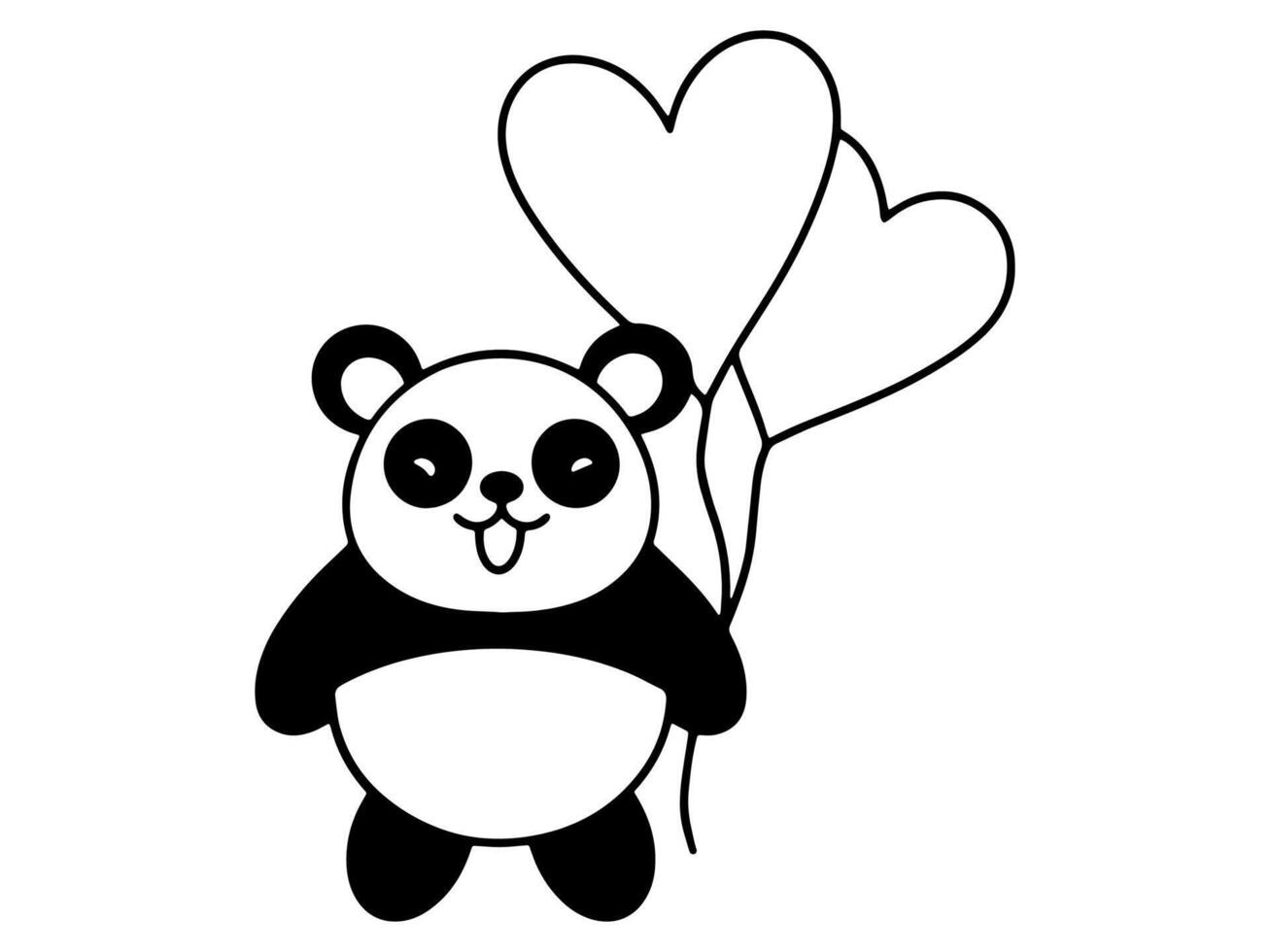 Valentines Day Panda Holding Balloons Outline vector
