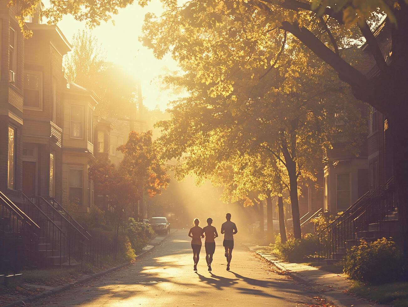 Runners sunrise street autumn jog photo