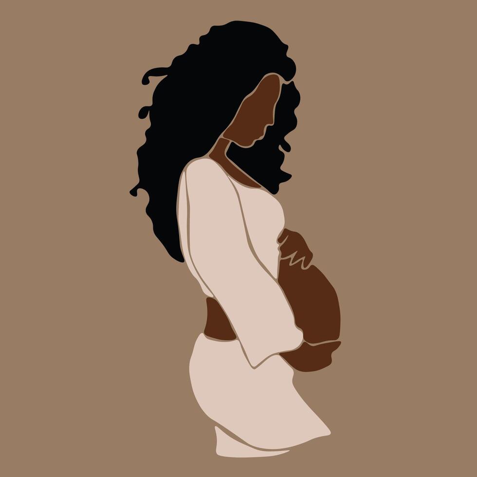 Abstract black pregnant woman holding her belly vector