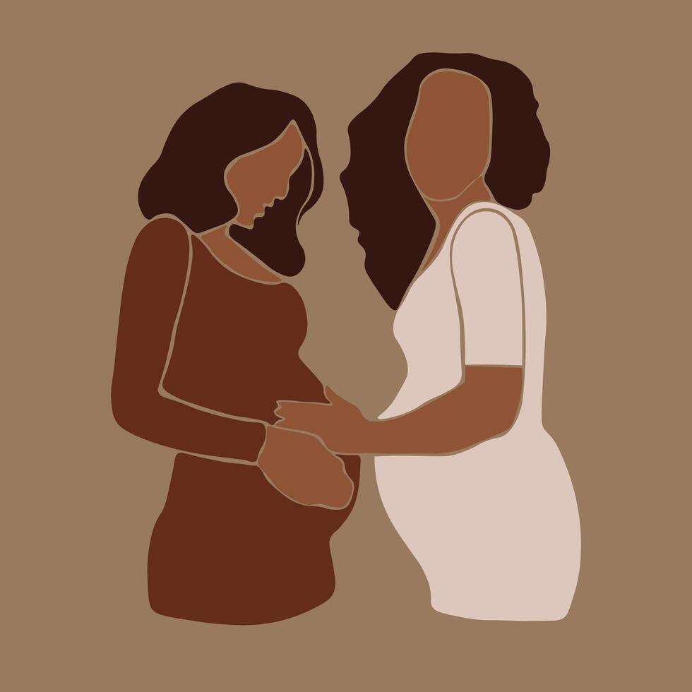 Two pregnant women standing next to each other vector
