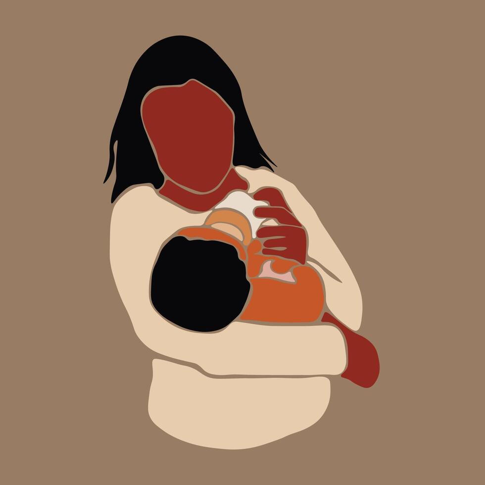Black Mother bottle feeding her child abstract vector