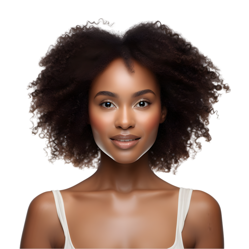 Captivating portrait of a woman with natural afro hair studio setting photography light and soft background close-up beauty concept png