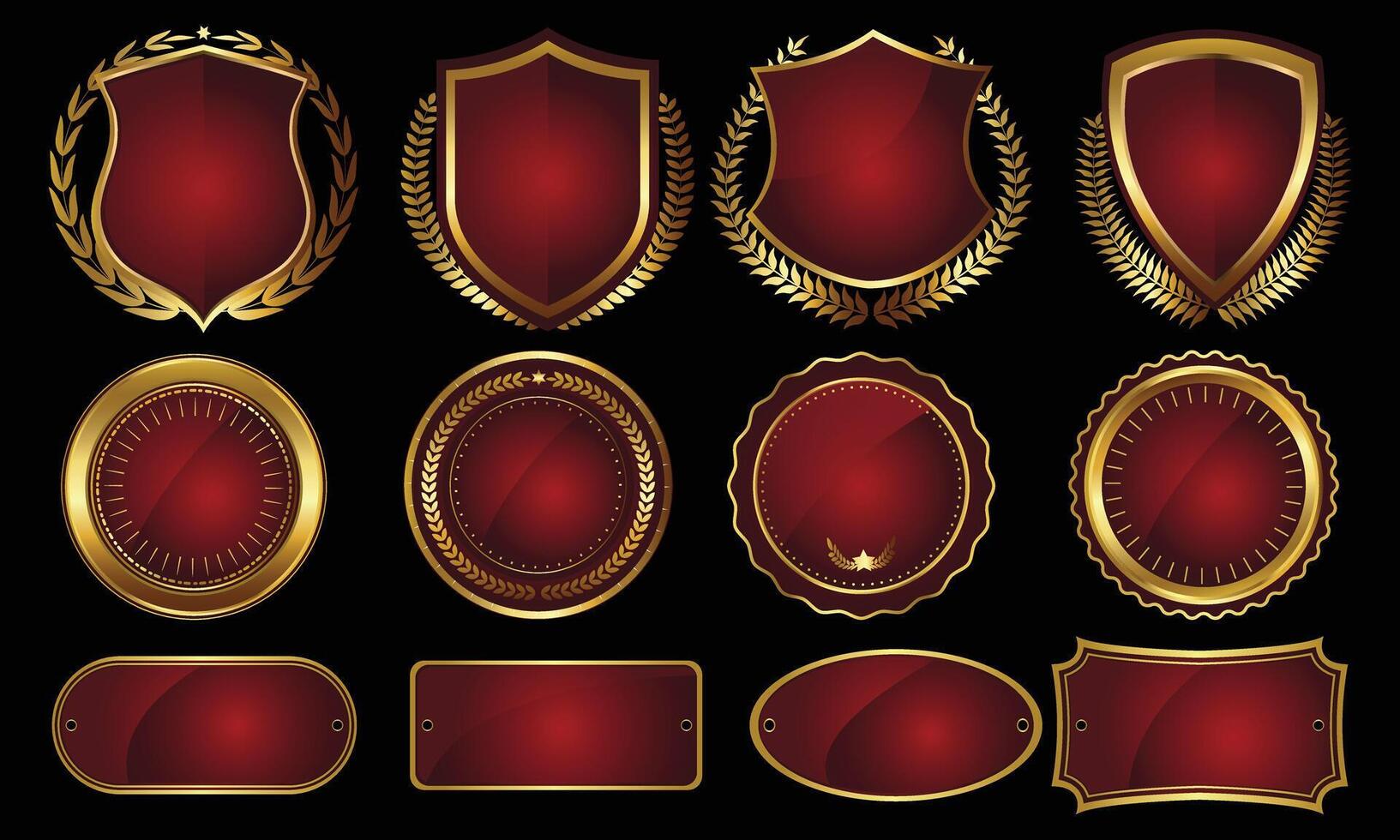 golden red and gold emblems and badges on black background vector