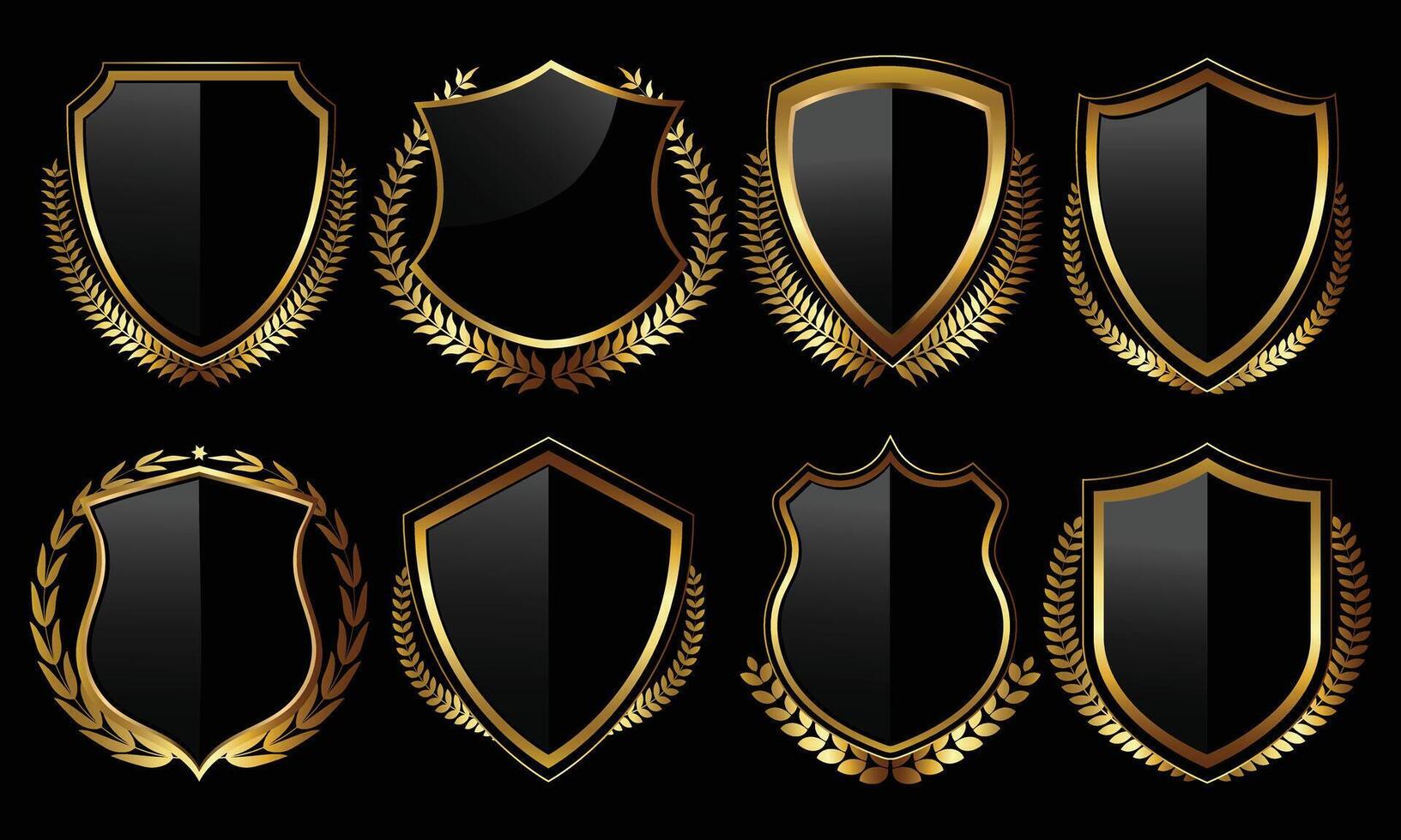 Luxury premium golden badges and labels.golden shield set with laurel wreath and laurel leaves vector