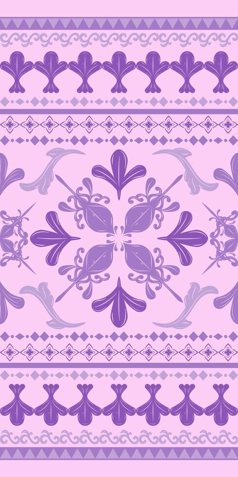 Classy Lavender Theme Embroidery Scroll Ornament Seamless Border Pattern. Luxury Timeless Ornate Opulence Swirl on Light Pastel Purple Background Elaborate Style for Haute Couture Decoration Silk. vector